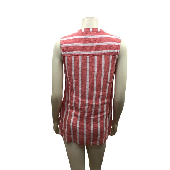 Christian Siriano Red & White Striped‎ Sleeveless Lace-Up Linen Top Sm - Picture 4 of 6